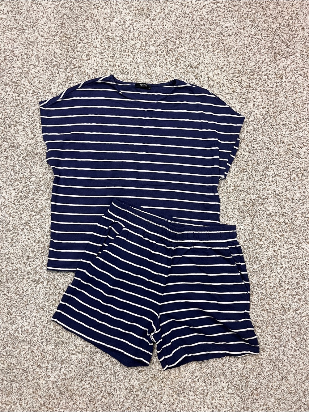 Striped Navy & White Women’s Shorts & Short Sleeve Shirt Matching Set Two Piece